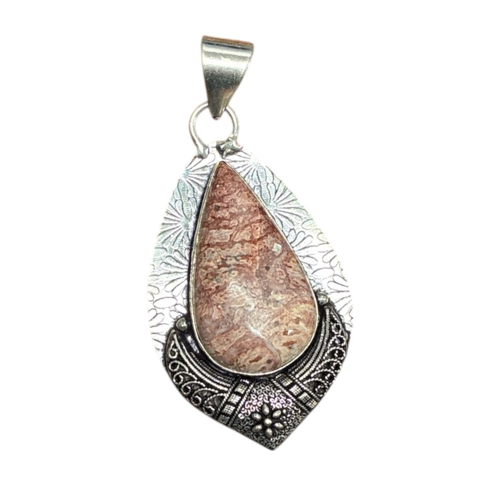 Sterling Silver Rhodochrosite Teardrop Necklace Pendant